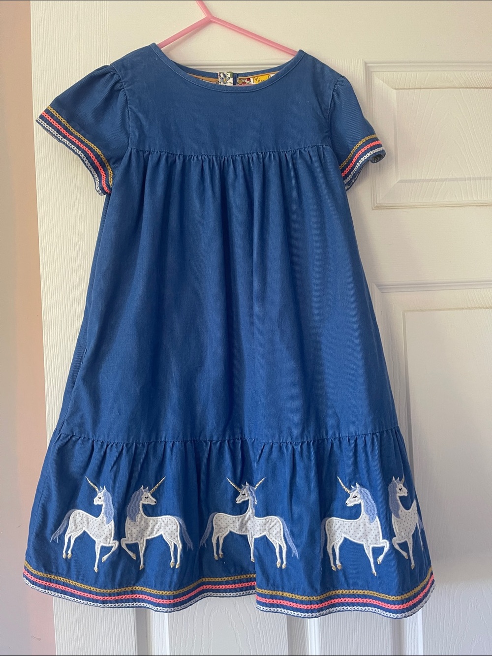 Mini Boden Navy Dress with White Unicorn Embroidery